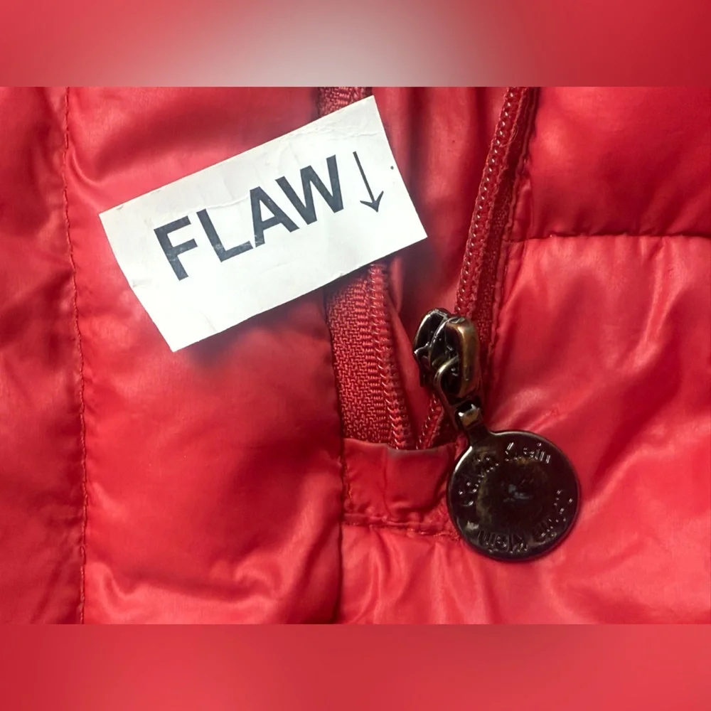 Calvin Klein Down Puffer Jacket Womens Size S Red Full Zip Packable LTWT FLAW‎